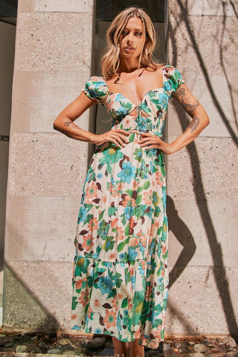 Beata Baskılı Kalpli Midi Elbise