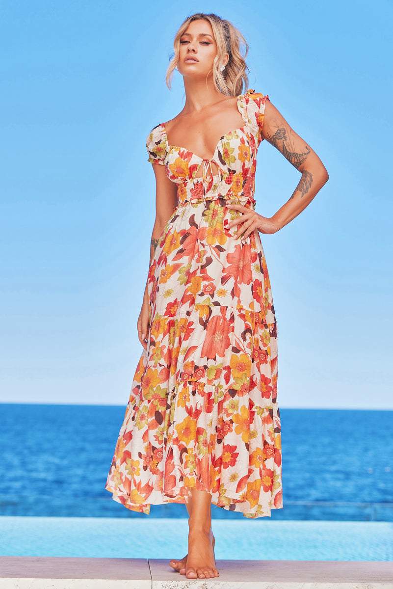 Beata Baskılı Kalpli Midi Elbise