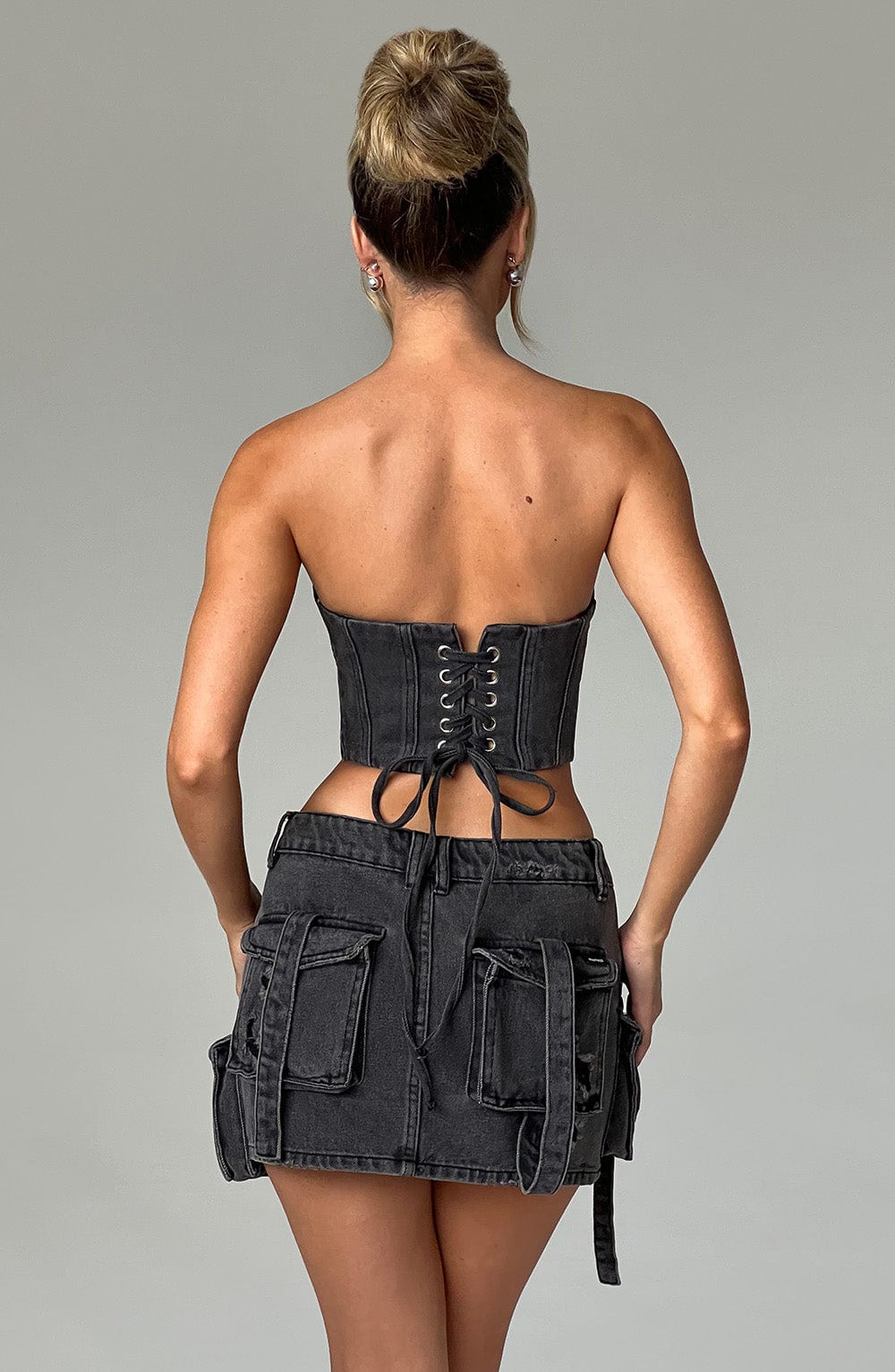 Kargo Cepli Mini Denim Etek – Siyah