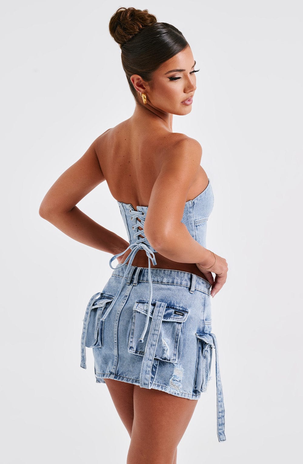 Denim Cepli Mini Etek – Açık Mavi