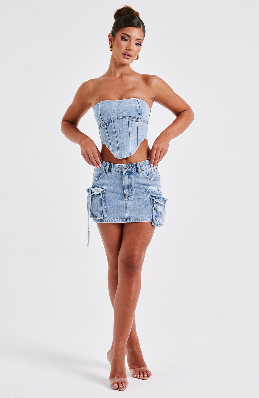 Denim Cepli Mini Etek – Açık Mavi