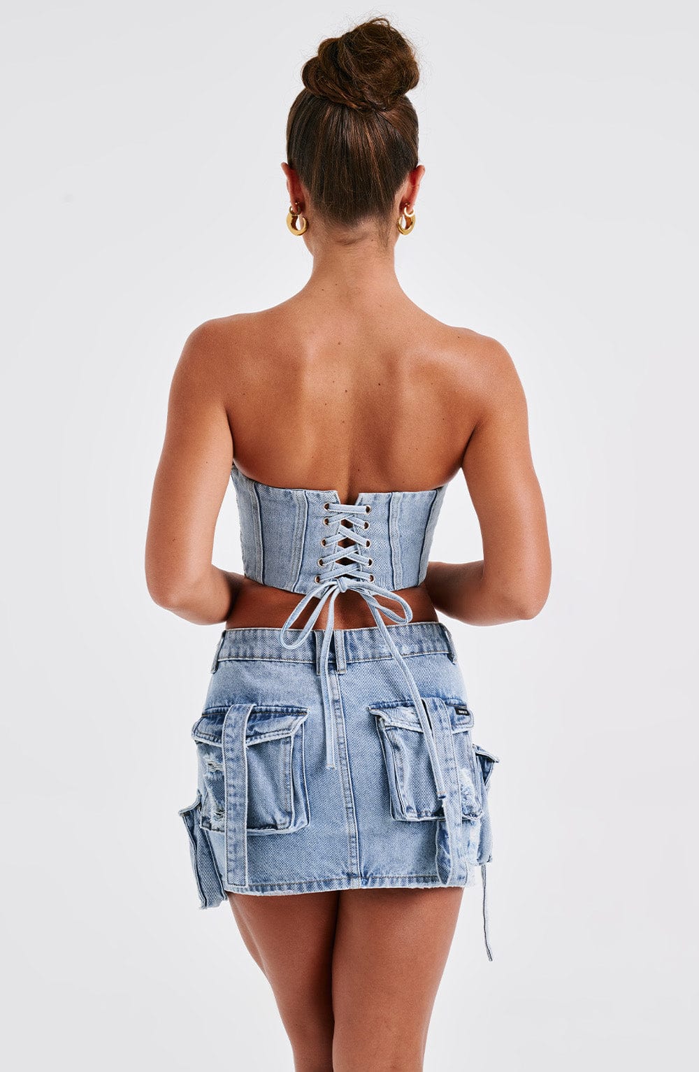 Denim Cepli Mini Etek – Açık Mavi