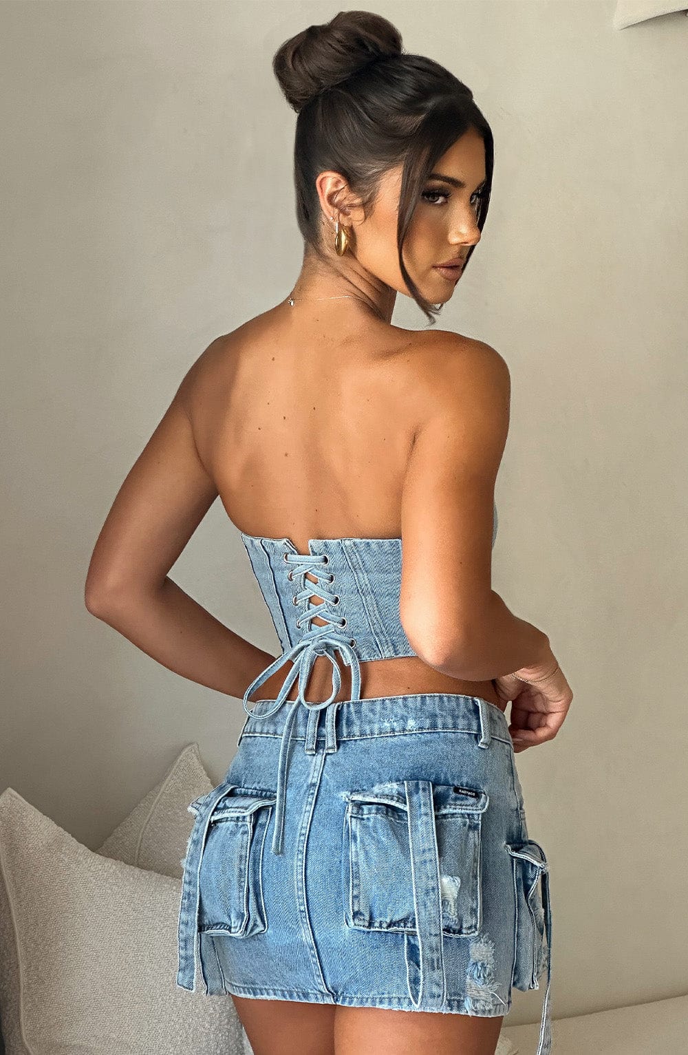 Denim Cepli Mini Etek – Açık Mavi