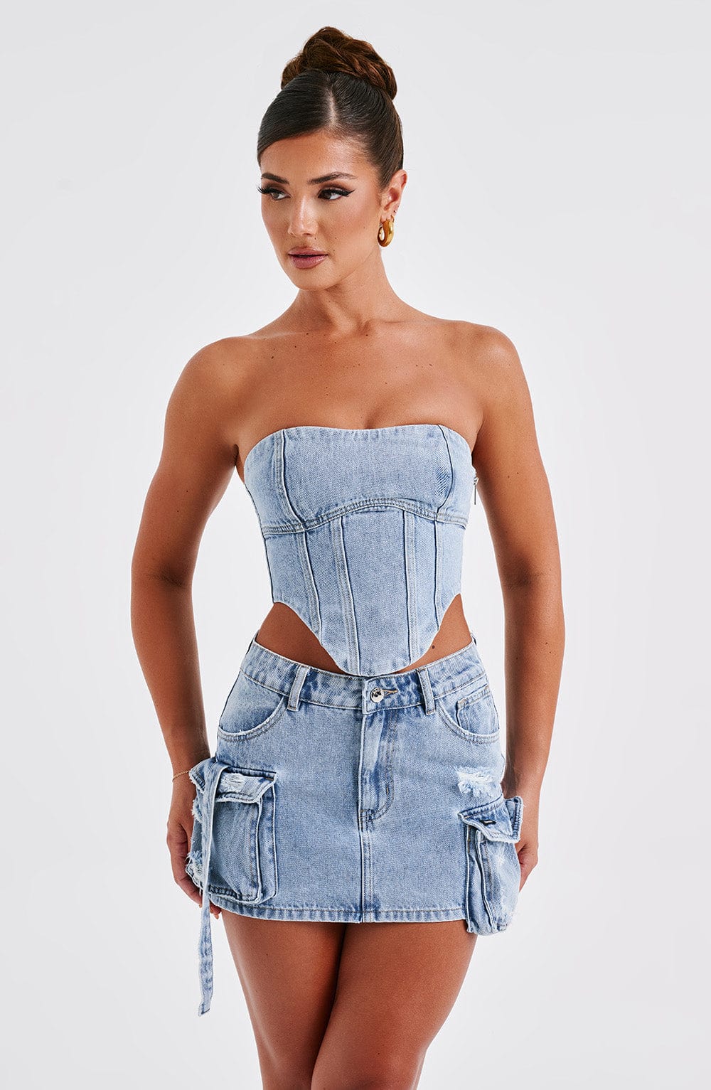 Denim Cepli Mini Etek – Açık Mavi