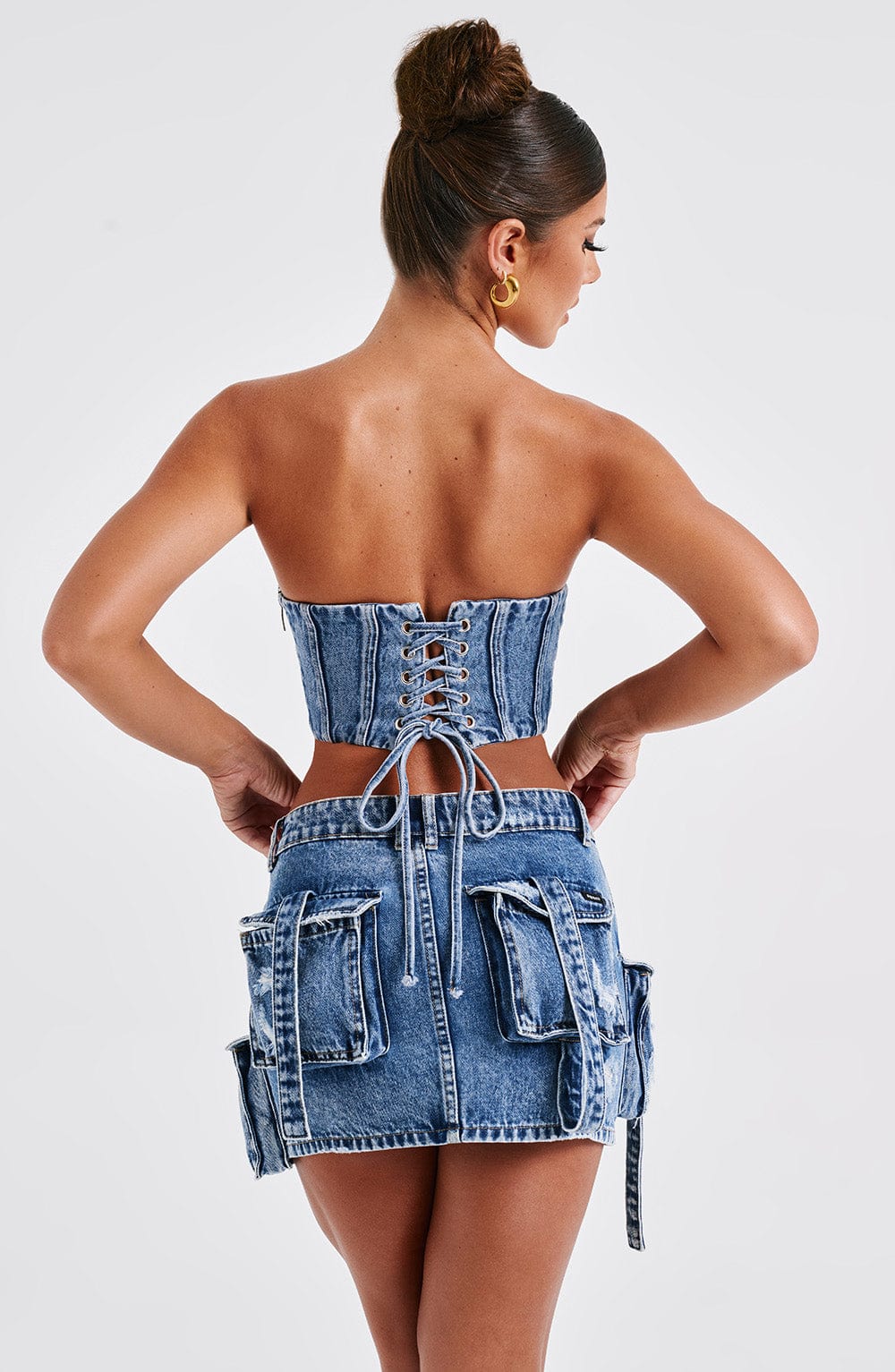 Denim Cep Detaylı Mini Etek – Mavi