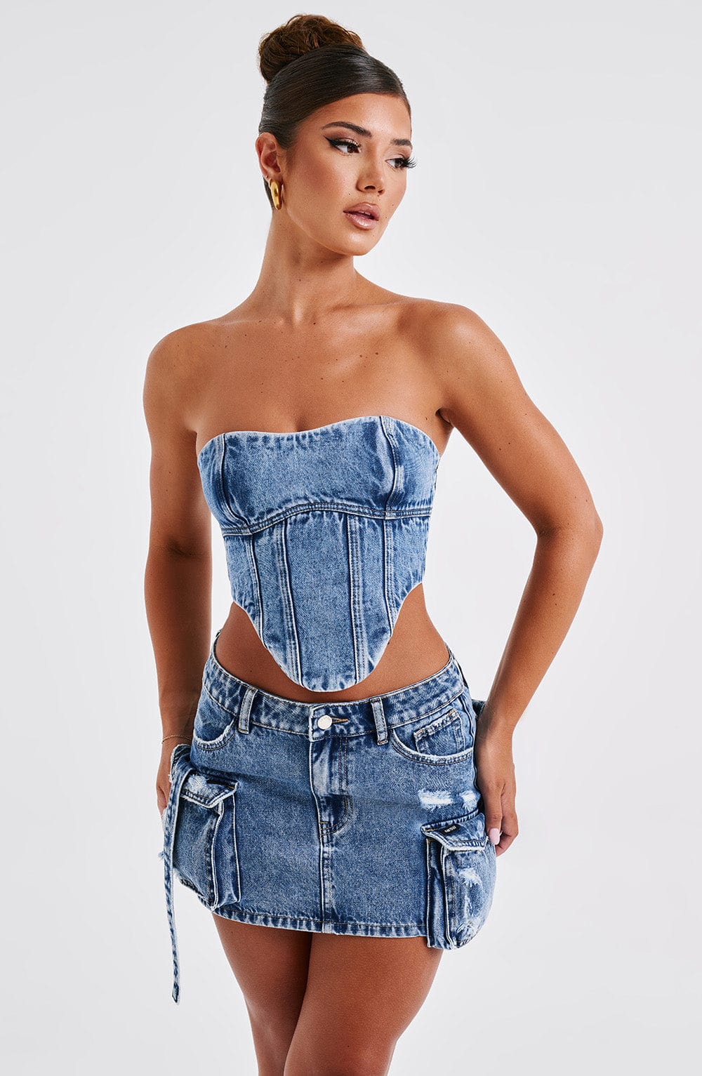 Denim Cep Detaylı Mini Etek – Mavi