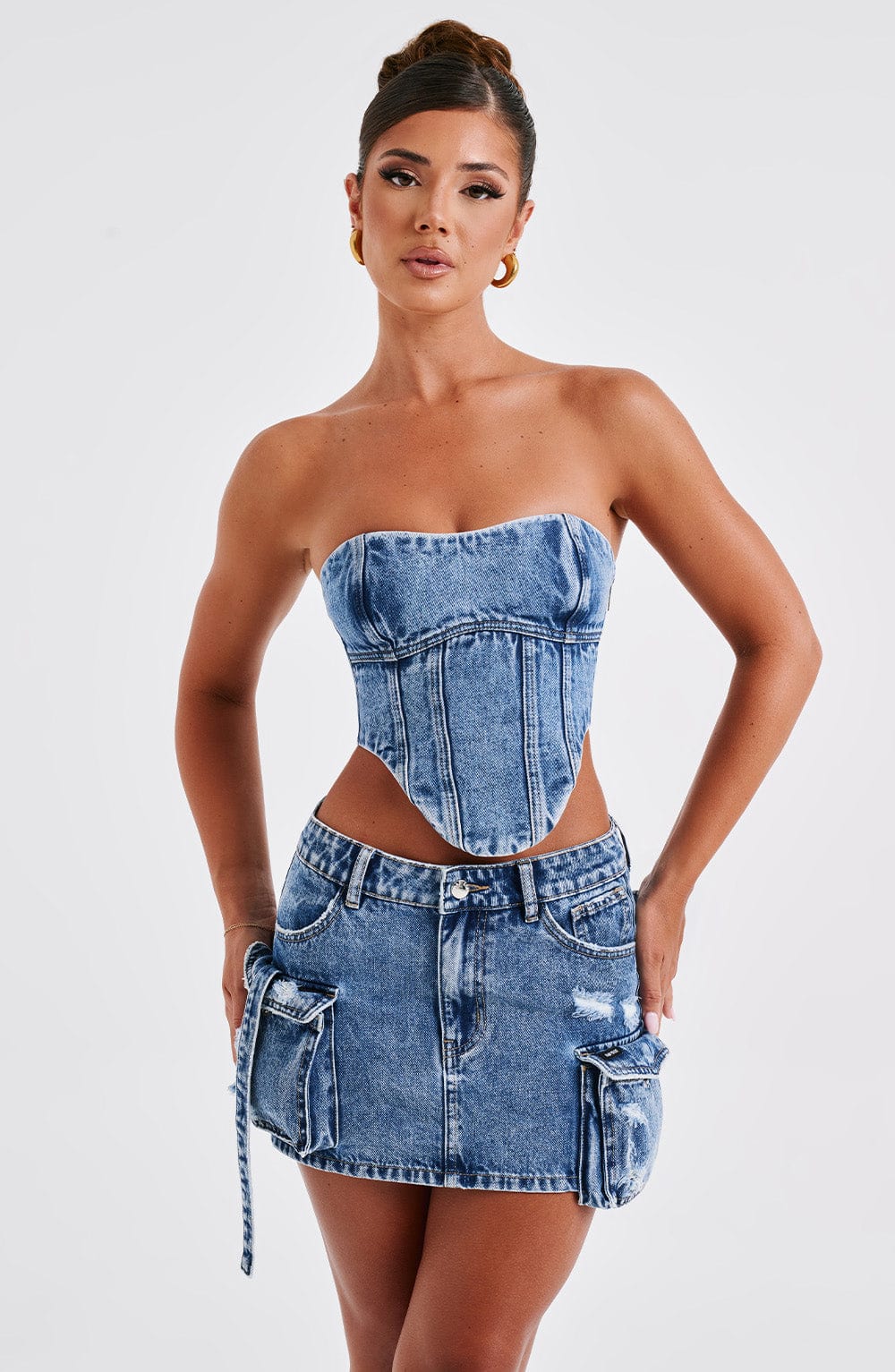 Denim Cep Detaylı Mini Etek – Mavi