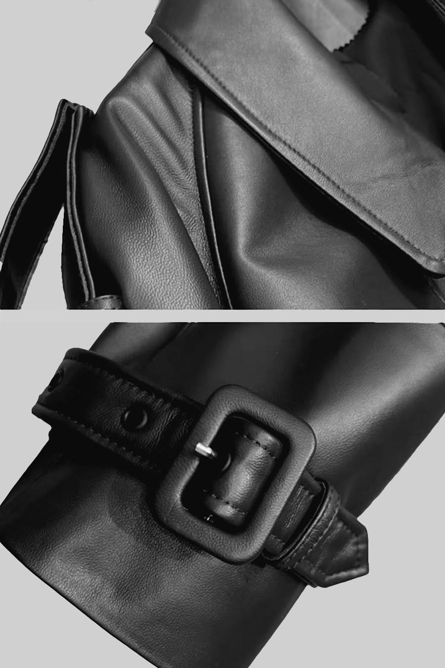 Çift Yaka Vegan Deri Ceket - Siyah