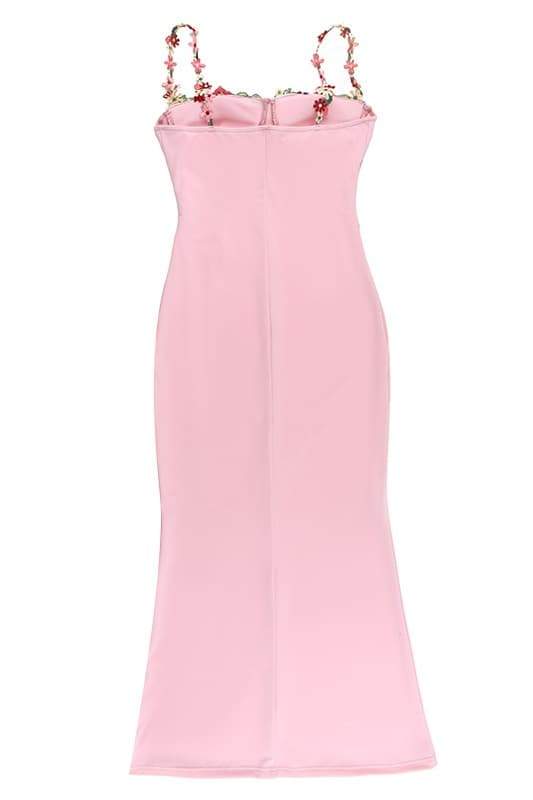 Brenda Nakışlı Çiçek Bağcıklı Midi Elbise