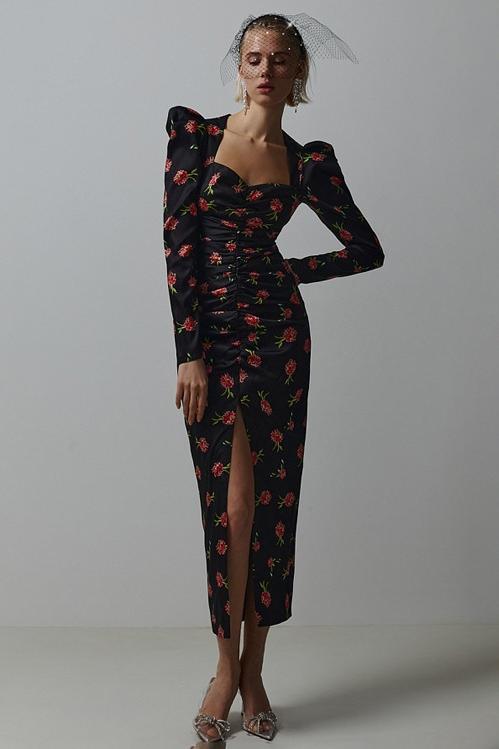 Brianna Baskılı Kalpli Midi Elbise