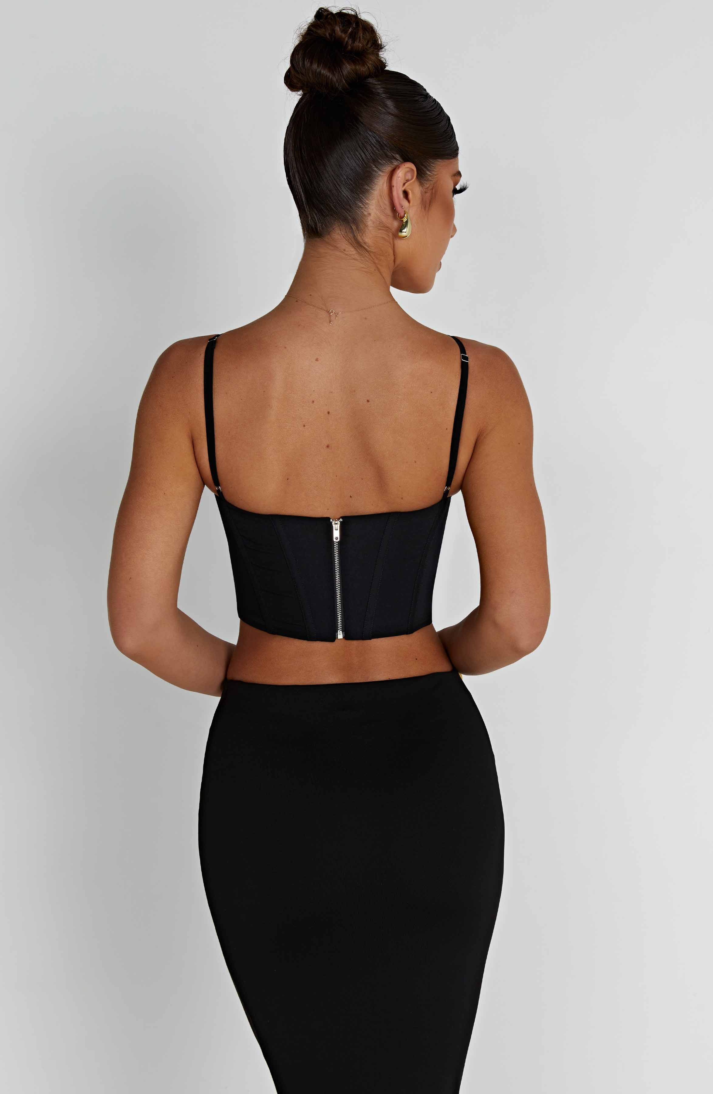 Büstiyer Korsaj Detaylı İnce Askılı Top – Siyah