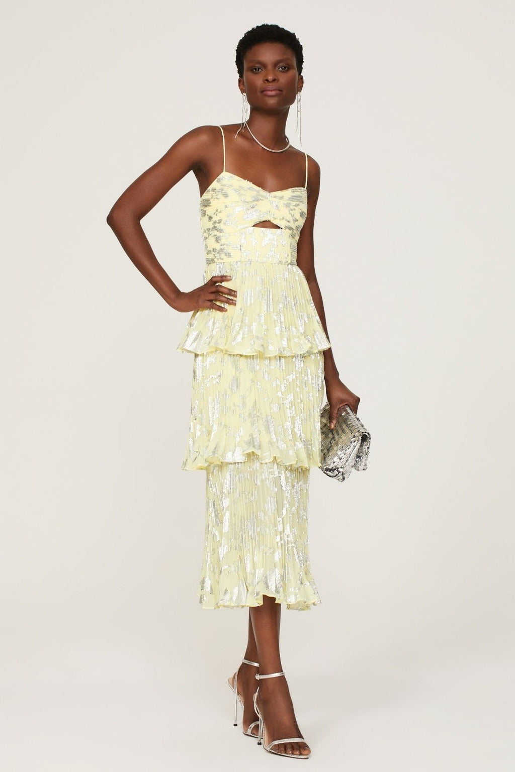 Cara Folyo Baskılı Büzgülü Katlı Midi Elbise