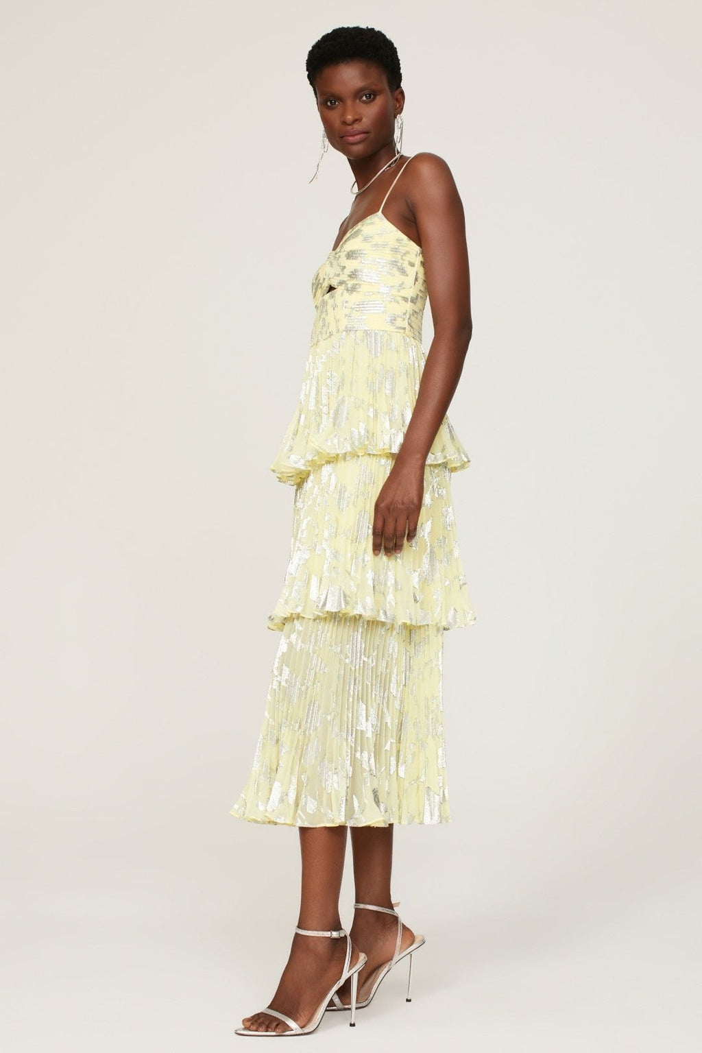 Cara Folyo Baskılı Büzgülü Katlı Midi Elbise