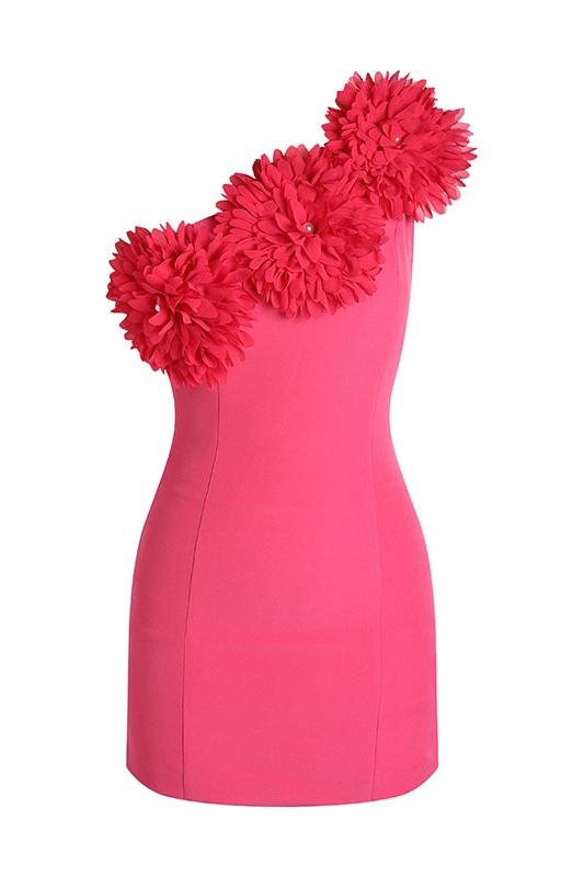 Cecilia Flower Tek Omuz Mini Elbise