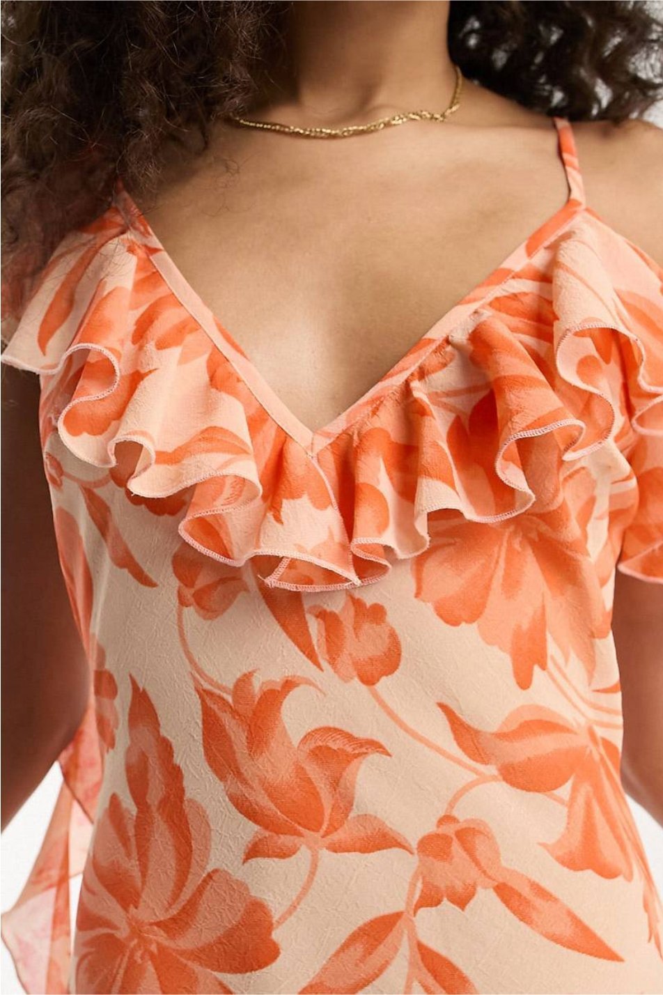 Kiraz Baskılı Fırfırlı Flare Midi Elbise