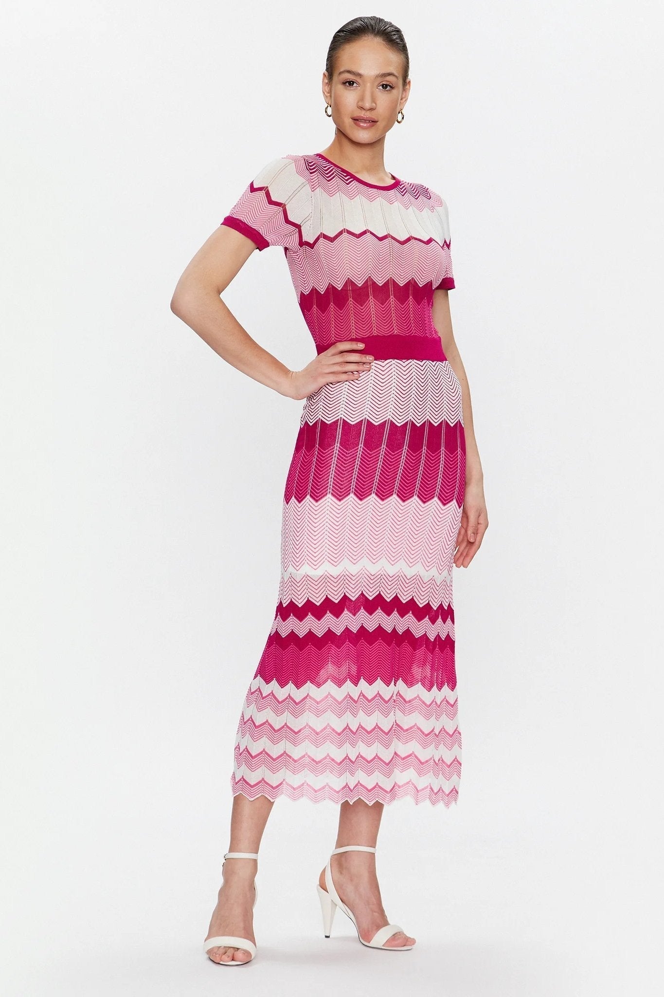 Clasita Kontrast Çizgili Triko Midi Elbise