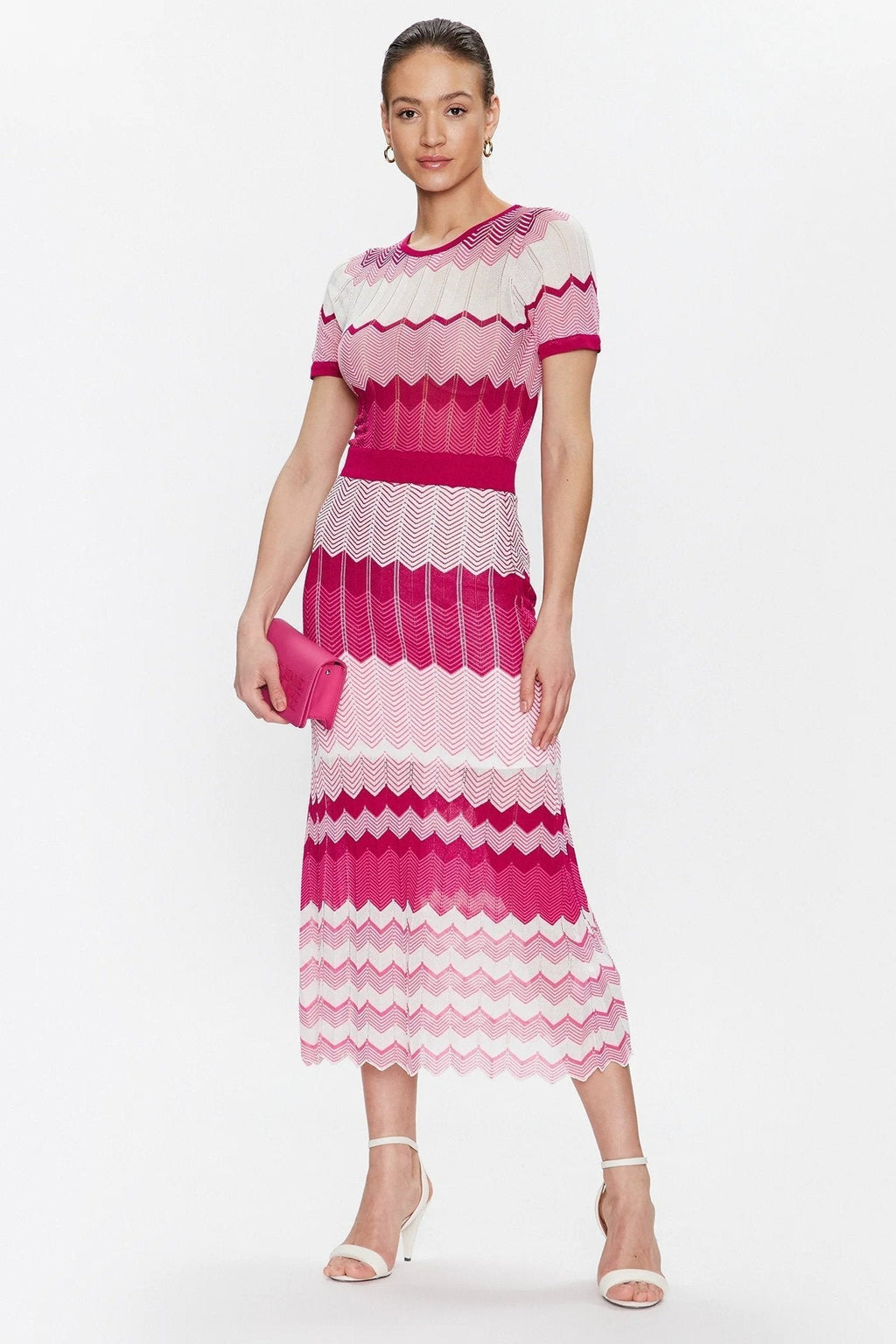 Clasita Kontrast Çizgili Triko Midi Elbise