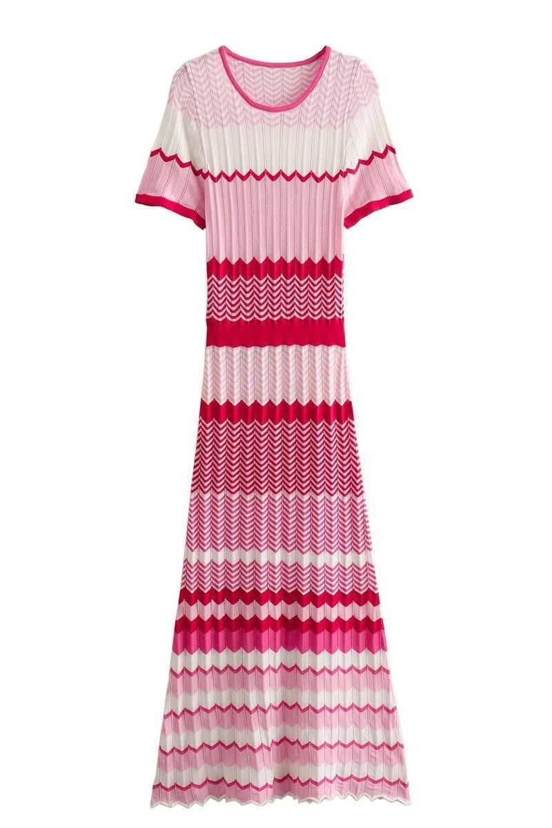 Clasita Kontrast Çizgili Triko Midi Elbise