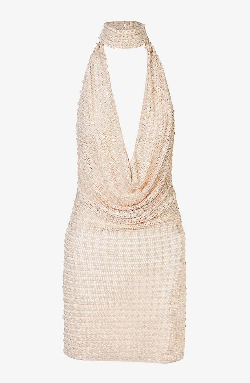 Claudia Boyundan Bağlı Payet Tığ İşi Mini Elbise