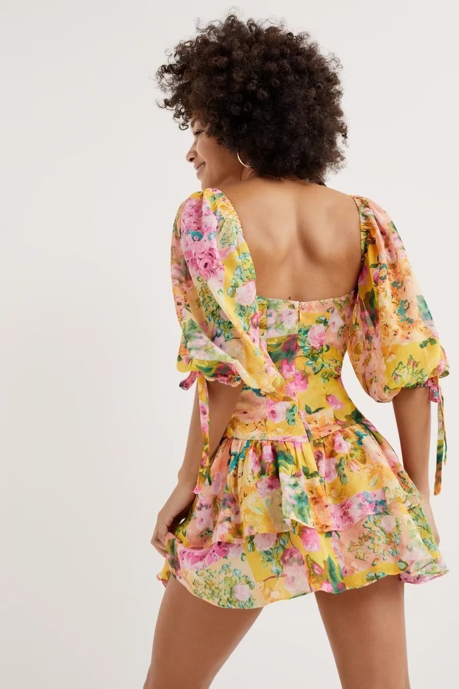 Cornelia Baskılı Ekleme Katlı Mini Elbise