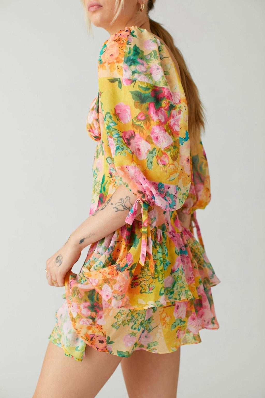 Cornelia Baskılı Ekleme Katlı Mini Elbise