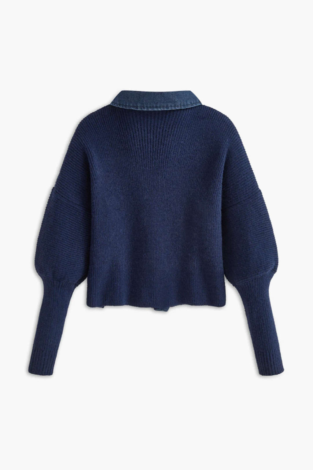 Denim Gömlek Yaka Düğmeli Kazak Hırka