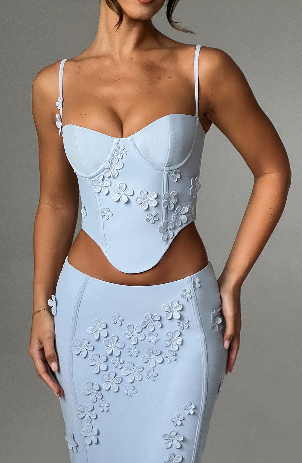 Çiçek İşlemeli Korsaj Büstiyer – Bebe Mavisi