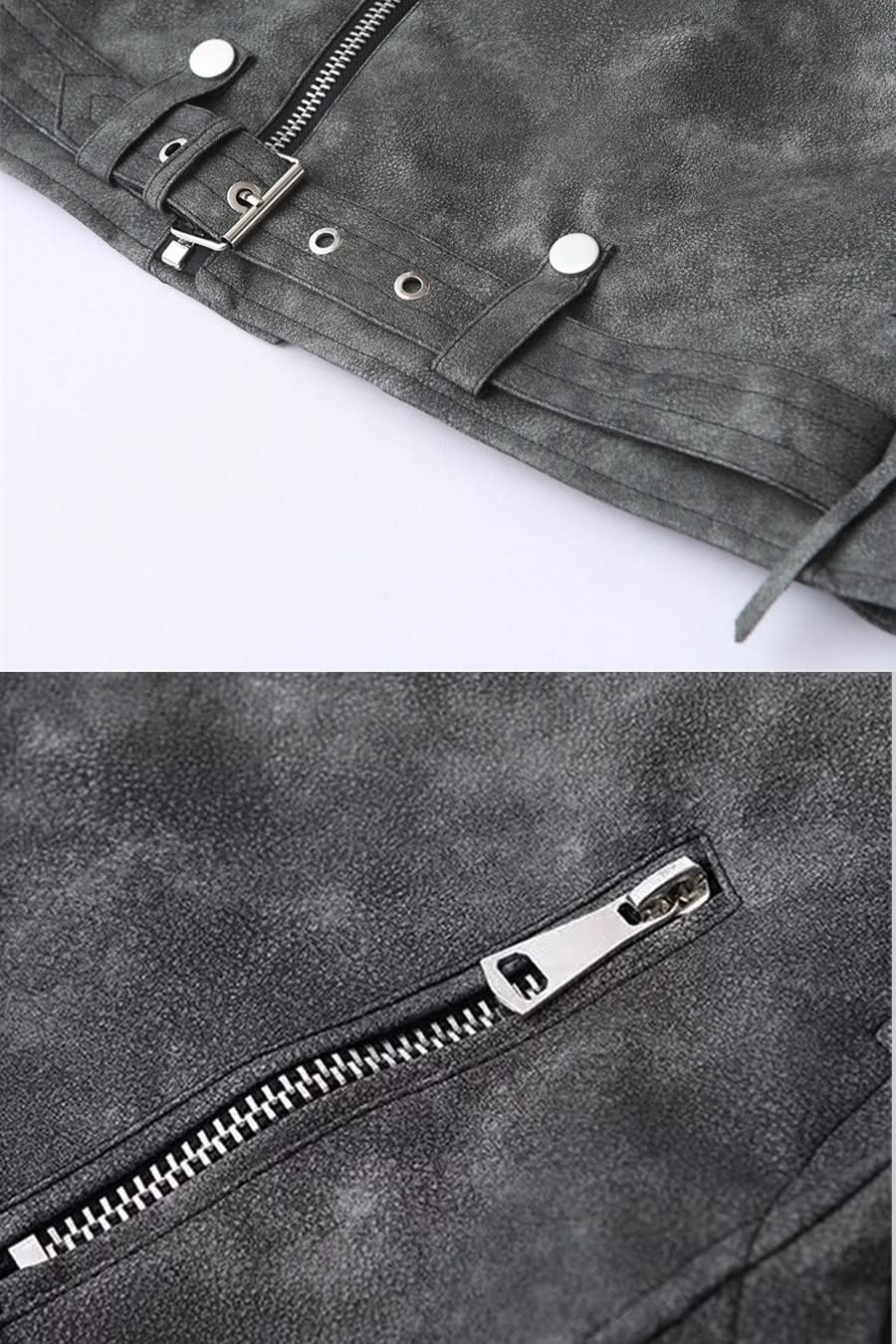 Dikişli Sırt Detaylarına Sahip Vegan Deri Ceket - Kömür