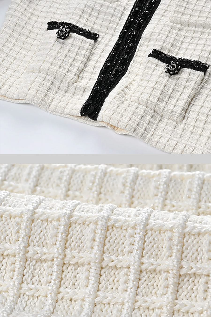 Siyah Detaylara Sahip Tweed Takım - Fildişi