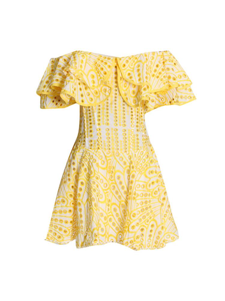 Dolly İşlemeli Dantel Fırfırlı Korse Flare Mini Elbise