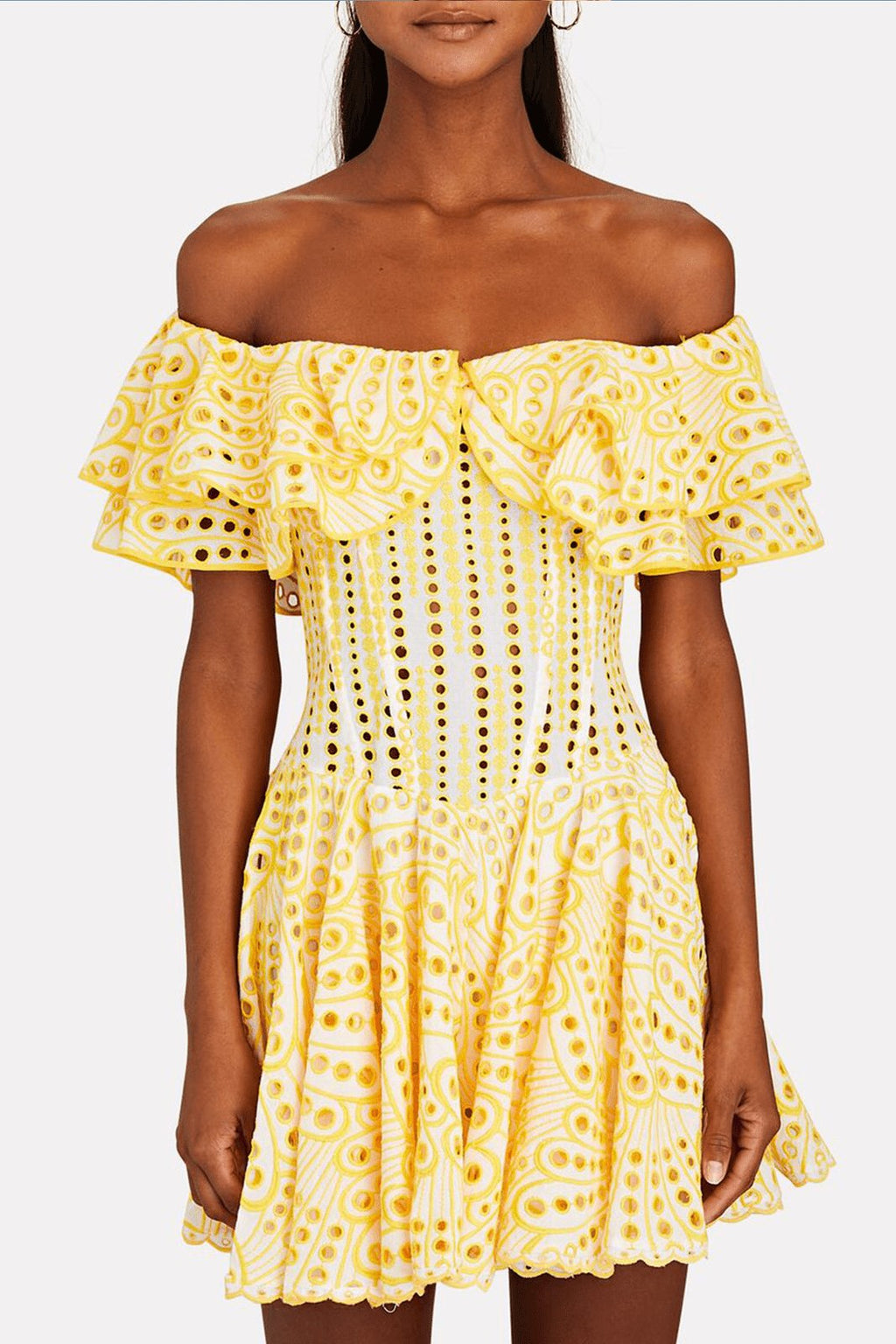 Dolly İşlemeli Dantel Fırfırlı Korse Flare Mini Elbise