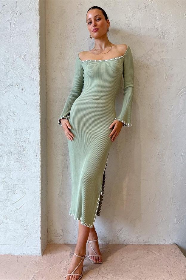 Dottie Kenarı Bağcıklı Örgü Midi Elbise