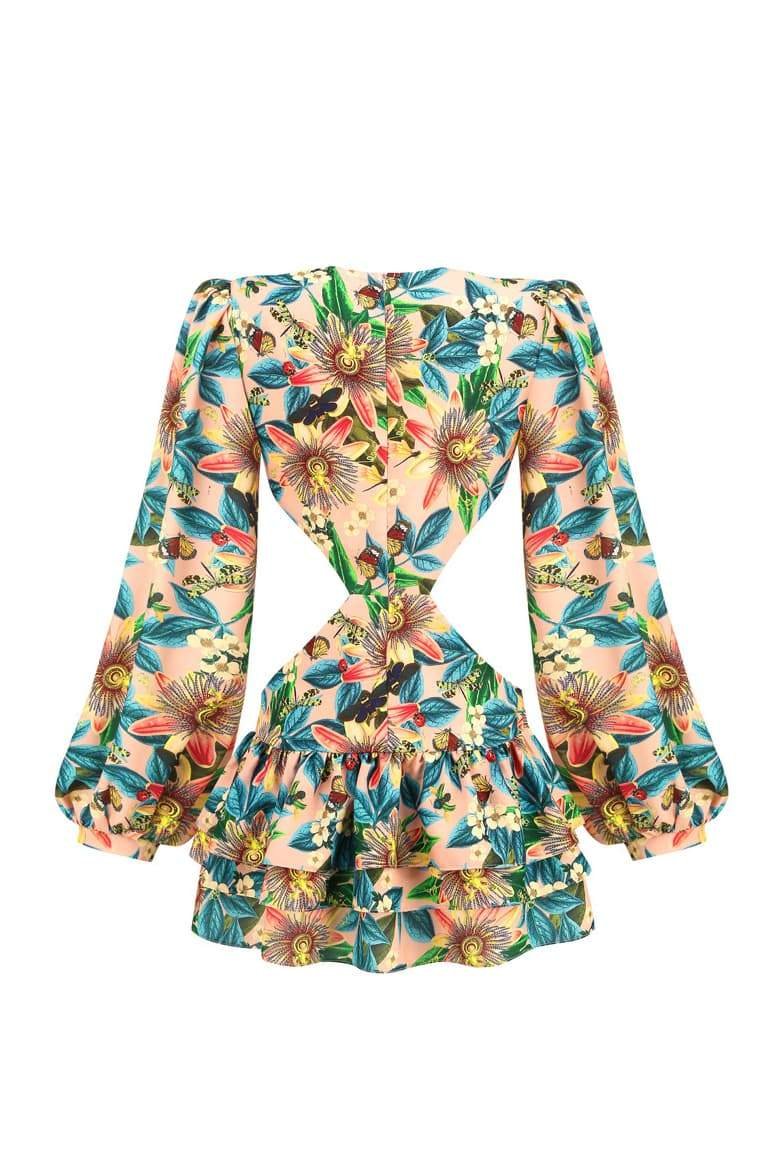 Edana Kesikli Katlı Mini Elbise