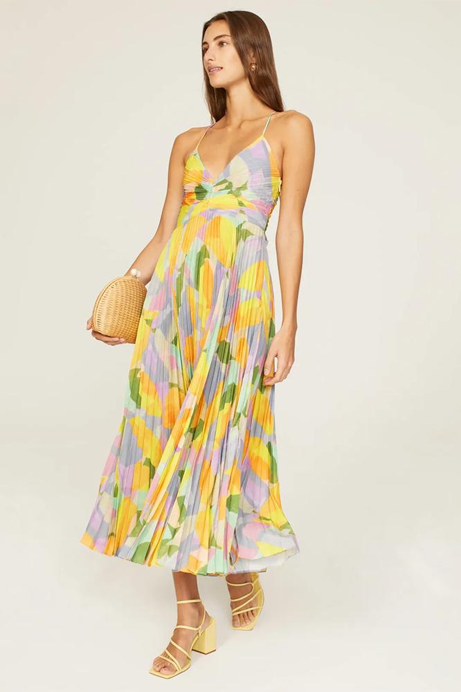 Eden Baskılı Plise Düğümlü Midi Elbise