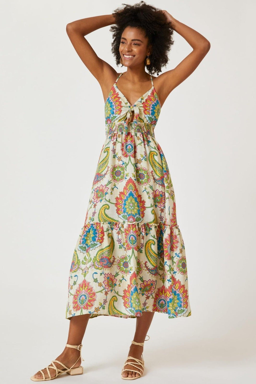 Edwina Baskılı Kesikli Sırtı Açık Midi Elbise