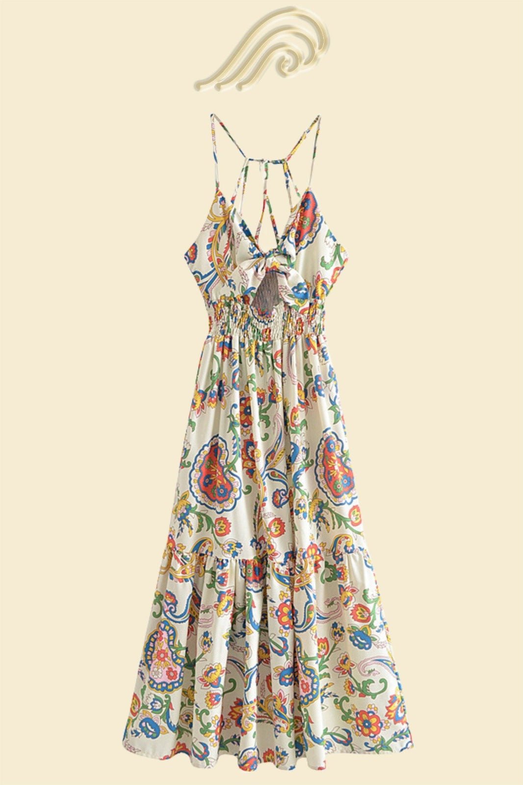 Edwina Baskılı Kesikli Sırtı Açık Midi Elbise