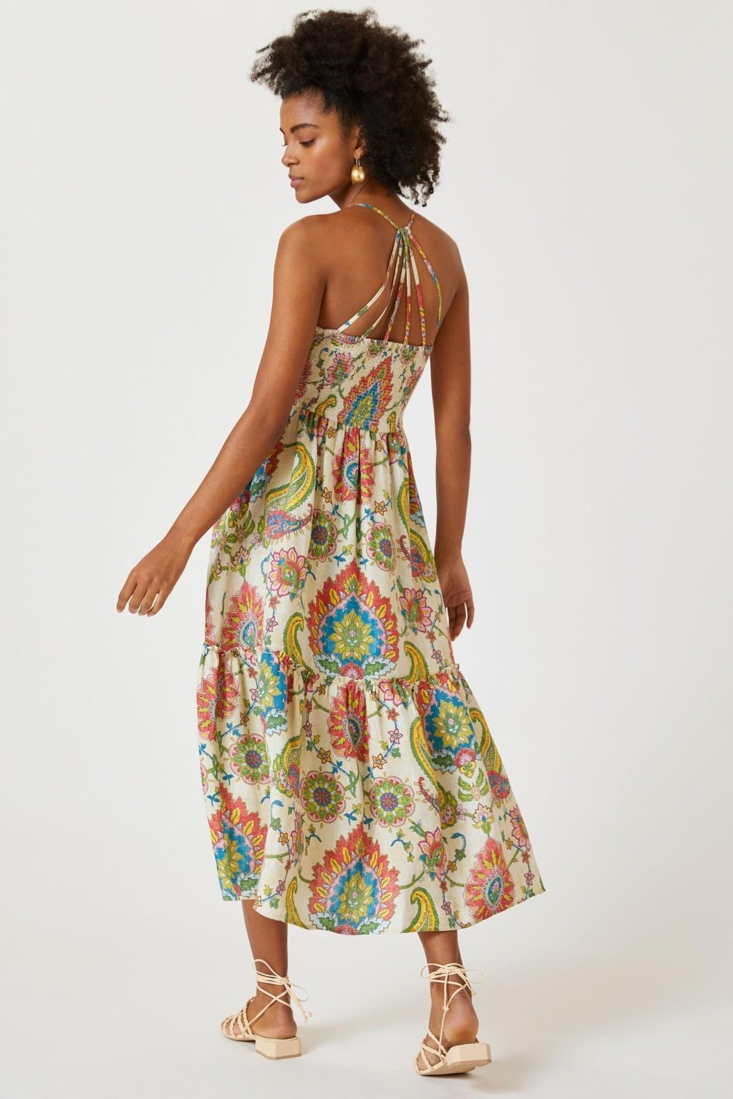 Edwina Baskılı Kesikli Sırtı Açık Midi Elbise