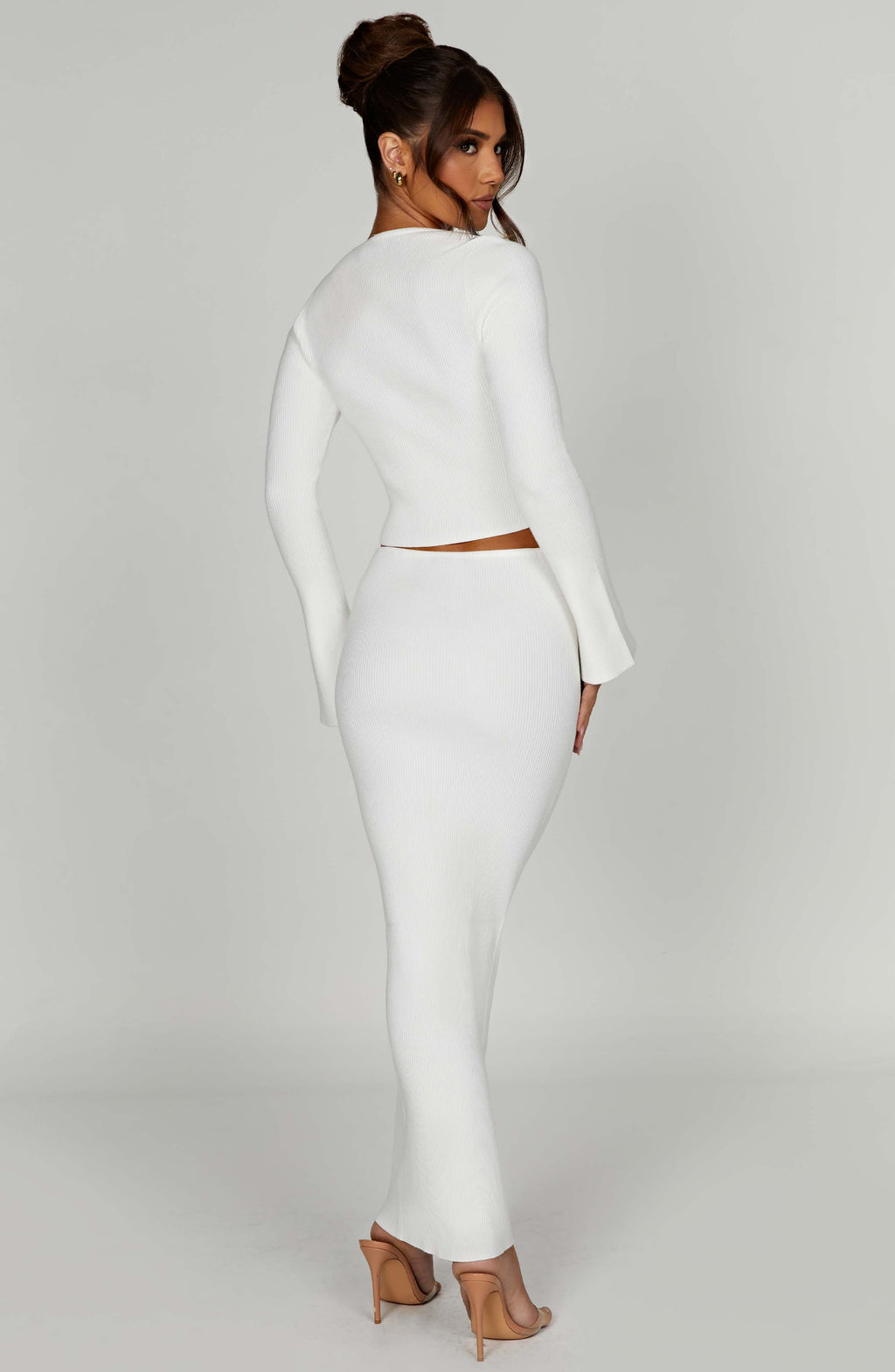 Yüksek Bel Belik Fitilli Uzun Etek – Beyaz