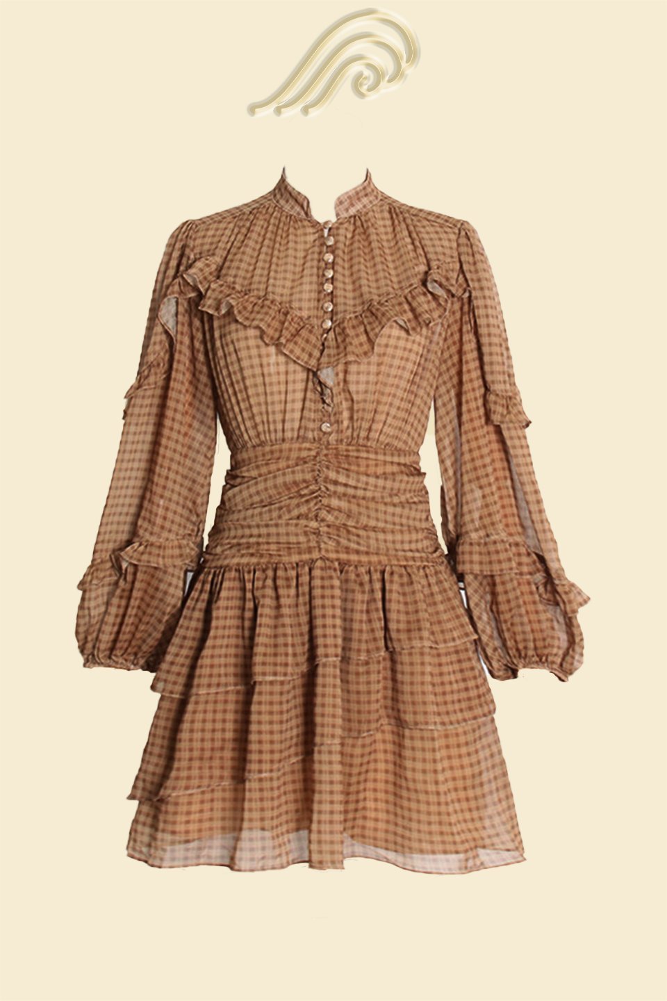 Eliza Ekose Baskılı Fırfırlı Büzgülü Şifon Mini Elbise