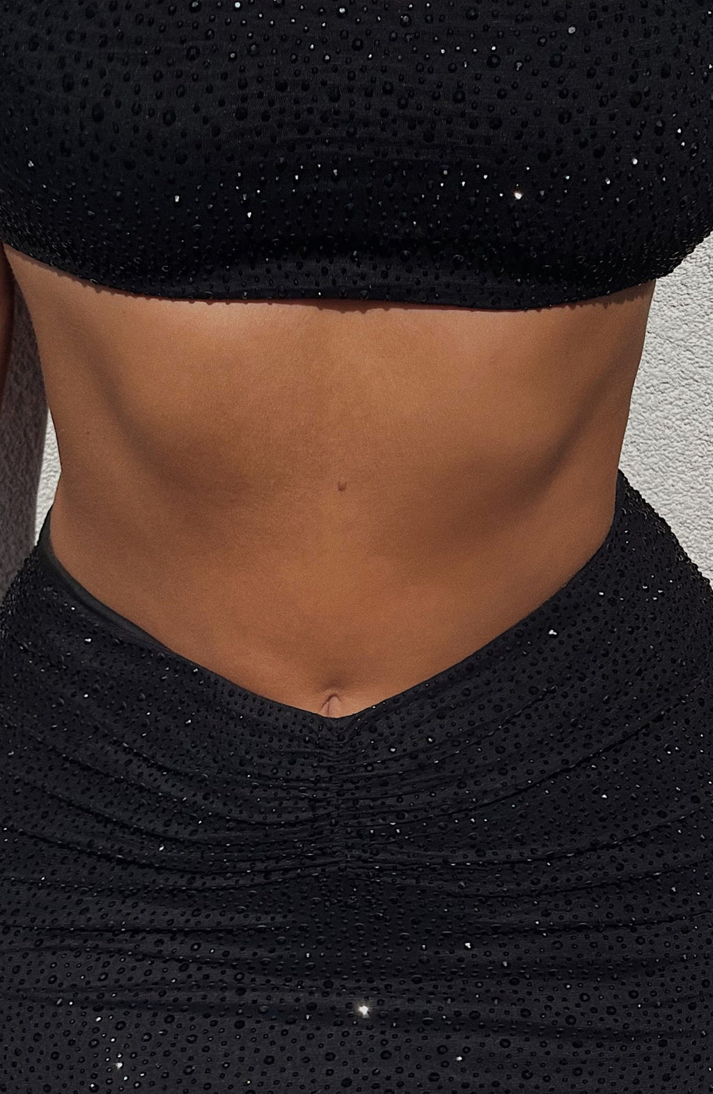 Simli Yüksek Bel Kalem Etek – Siyah