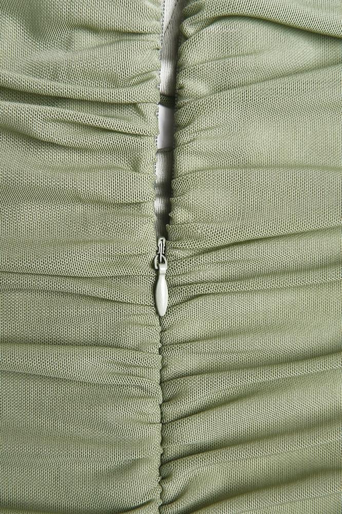 Ethel Büzgülü Geniş Fileli Midi Elbise