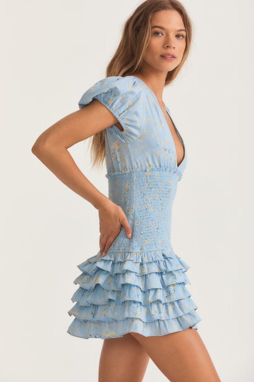 Eunice Baskılı Büzgülü Katlı Mini Elbise