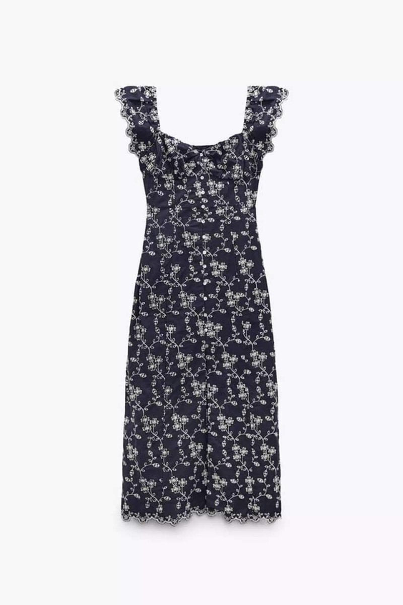 Havva İşlemeli Kalpli Midi Elbise