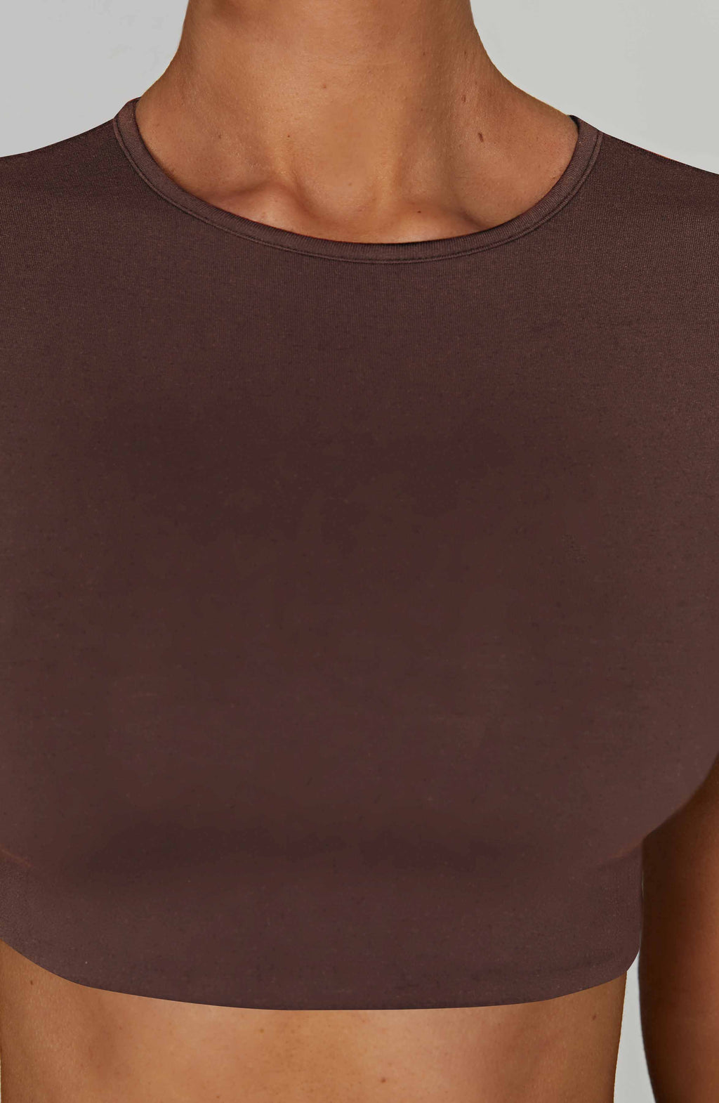 Kısa Kollu Crop Basic Bluz – Kahverengi