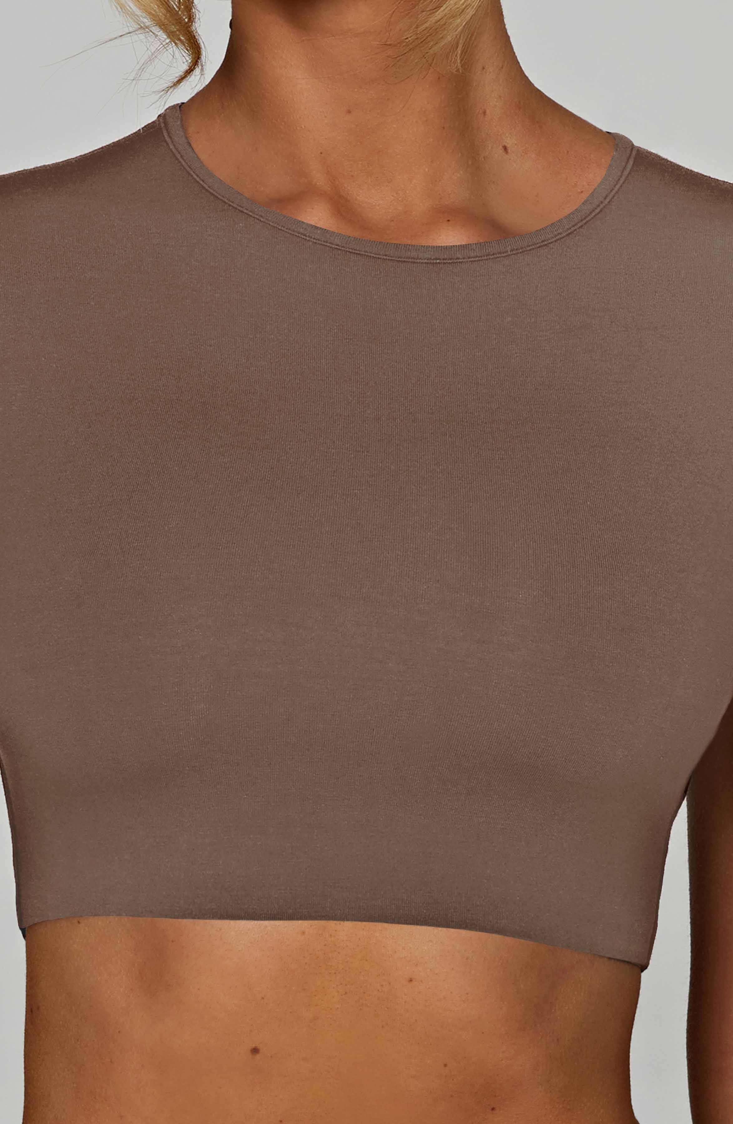 Kısa Kollu Fit Crop Top – Vizon