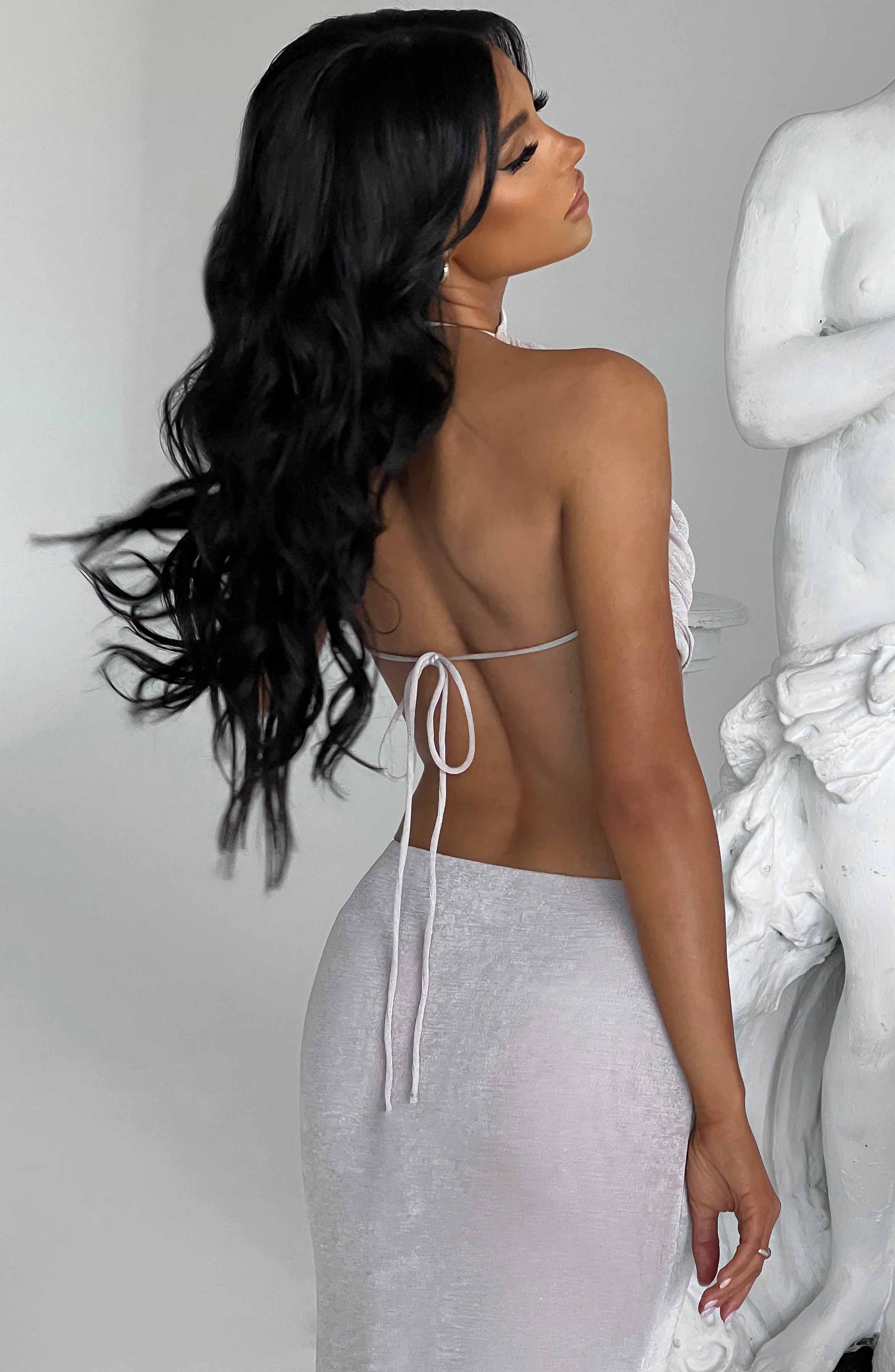 Düz Fitilli Yüksek Bel Uzun Etek – Bej