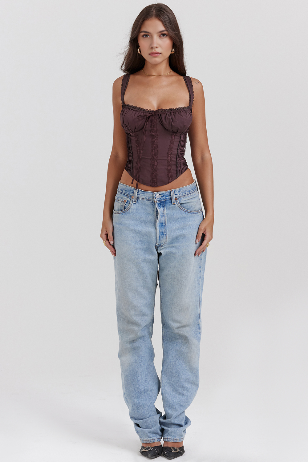 Dantel Detaylı Korset Model – Kahverengi