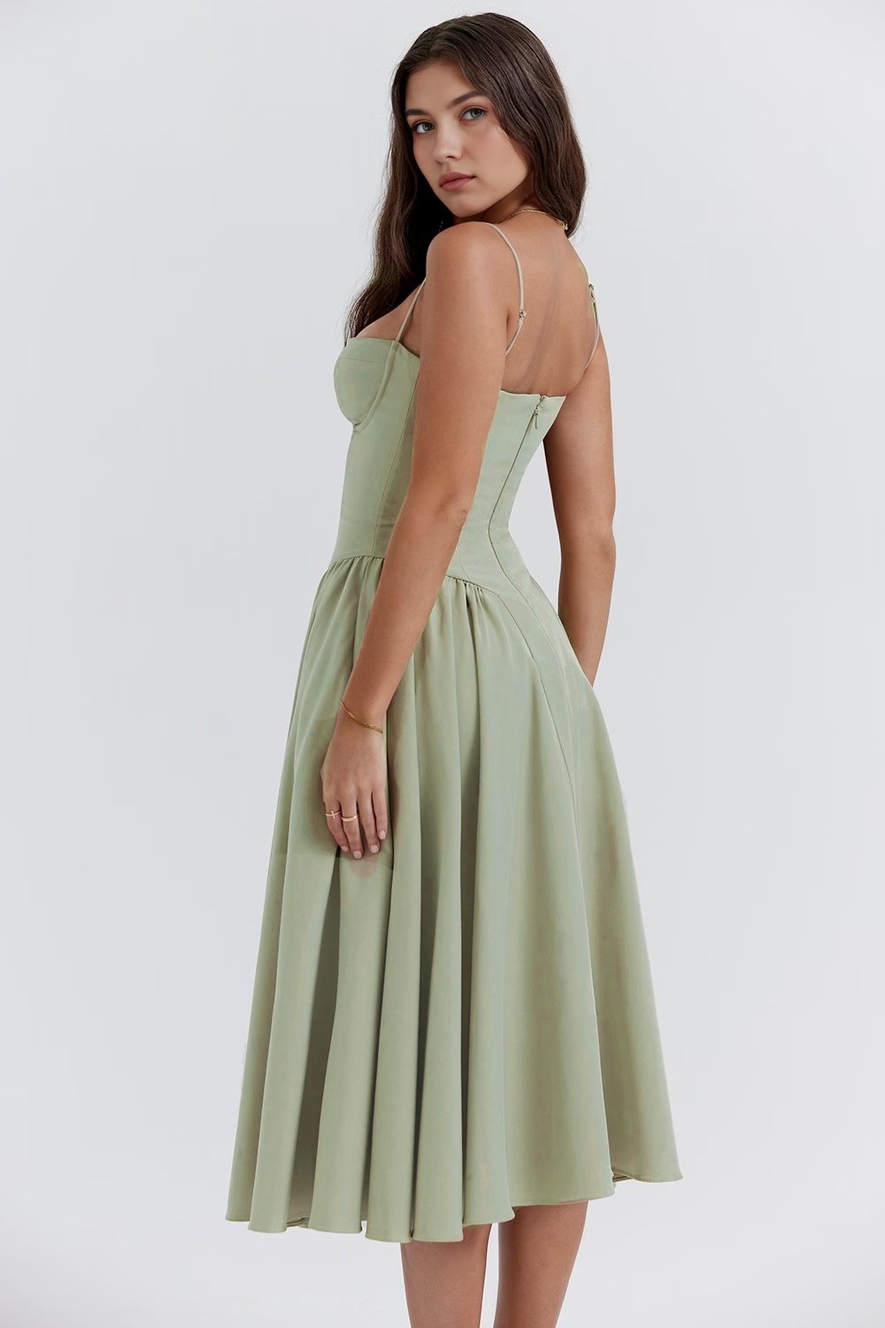 Bustier Kesim Drapeli Midi Elbise