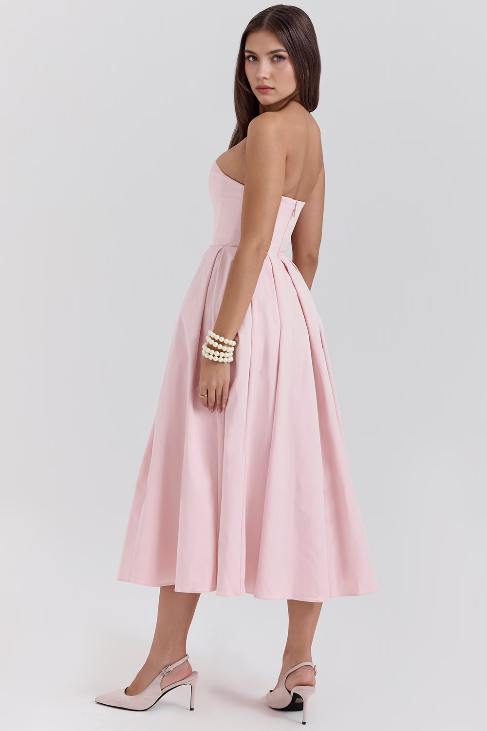 Straplez Kalem Kesim Uzun Elbise