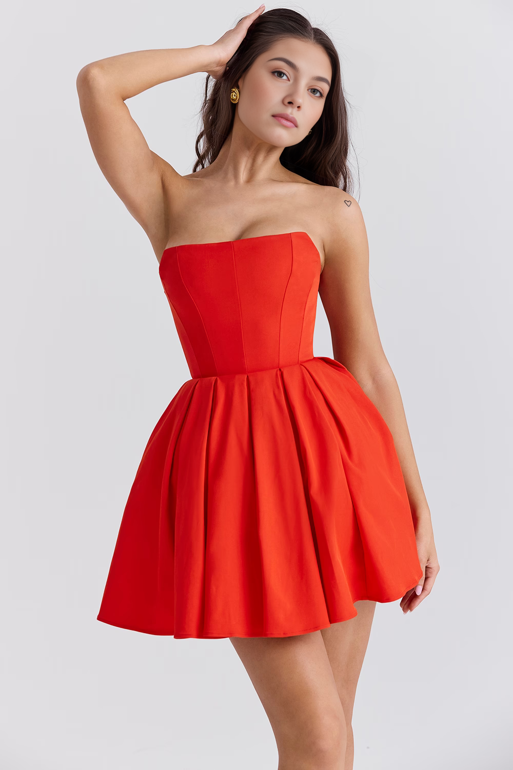 Straplez Kloş Mini Elbise